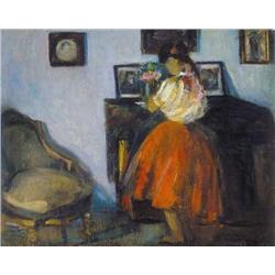 János Tornyai (1869-1936) - Woman arranging flowe