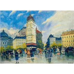 Antal Berkes (1874-1938) - Street with coffee-hou