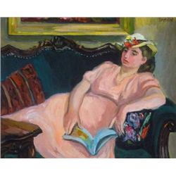 Aurél Emod (1897-1958) - Reading woman sitting in