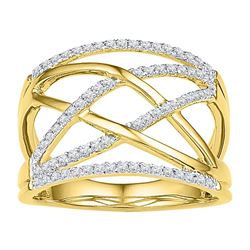 Diamond Crisscross Crossover Band Ring 1/3 Cttw 10kt Yellow Gold