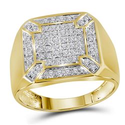 Mens Diamond Square Cluster Ring 1/3 Cttw 10kt Yellow Gold