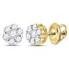 Image 1 : Diamond Flower Cluster Earrings 3/4 Cttw 14kt Yellow Gold
