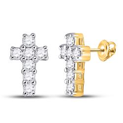 Diamond Roman Cross Stud Earrings 1/4 Cttw 10kt Yellow Gold