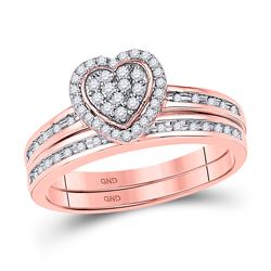 Diamond Heart Bridal Wedding Engagement Ring Band Set 1/4 Cttw 10kt Rose Gold