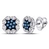 Image 1 : Round Blue Color Enhanced Diamond Cluster Earrings 1/5 Cttw 10kt White Gold