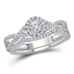 Diamond Twist Bridal Wedding Engagement Ring Band Set 1/2 Cttw 10kt White Gold