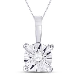 Diamond Illusion-set Solitaire Pendant 1/10 Cttw 10kt White Gold