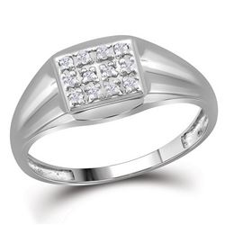 Mens Diamond Square Cluster Ring 1/8 Cttw 10kt White Gold