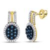 Image 1 : Color Enhanced Blue Diamond Oval Cluster Earrings 3/4 Cttw 10kt Yellow Gold