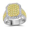 Image 1 : Round Canary Yellow Diamond Rectangle Cluster Ring 2-1/3 Cttw 14kt White Gold