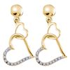 Image 1 : Diamond Linked Hearts Dangle Screwback Earrings 1/10 Cttw 14kt Yellow Gold