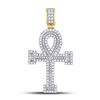 Image 1 : Mens Diamond Ankh Cross Charm Pendant 1-5/8 Cttw 14kt Yellow Gold