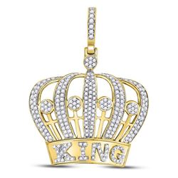 Mens Diamond King Crown Charm Pendant 1.00 Cttw 10kt Yellow Gold