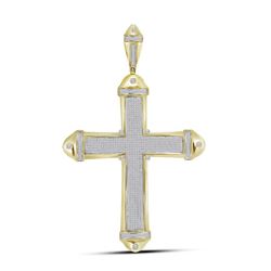 Mens Round Pave-set Diamond Cross Crucifix Charm Pendant 1-1/2 Cttw 10kt Yellow Gold