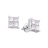 Image 1 : Diamond Square Cluster Stud Earrings 1/3 Cttw 14kt White Gold