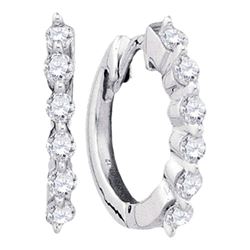 Round Pave-set Diamond Hoop Earrings 1/4 Cttw 14kt White Gold