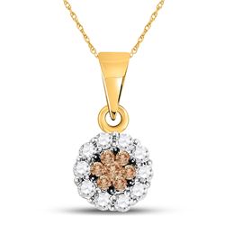 Brown Flower Cluster Diamond Pendant 1/4 Cttw 14k Yellow Gold