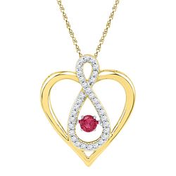 Round Lab-Created Ruby Diamond Infinity Heart Pendant 1/4 Cttw 10kt Yellow Gold