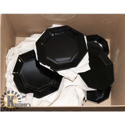 BOX OF BLACK CERAMIC DISHWARE