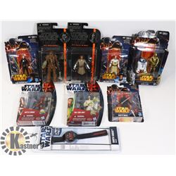 LOT OF 9 VARIOUS STAR WARS FIGURES AND WATCH
