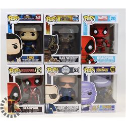 LOT OF 6 ASSORTED FUNKO POP VINYL FIGURES.