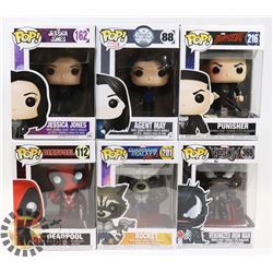 LOT OF 6 ASSORTED FUNKO POP VINYL FIGURES.
