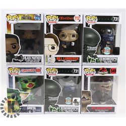 LOT OF 6 ASSORTED FUNKO POP VINYL FIGURES.