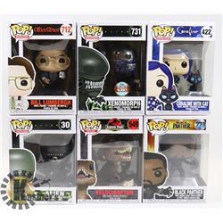 LOT OF 6 ASSORTED FUNKO POP VINYL FIGURES.