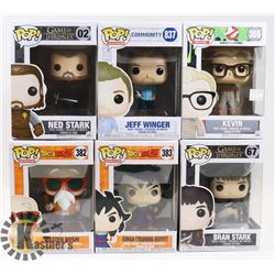 LOT OF 6 ASSORTED FUNKO POP VINYL FIGURES.