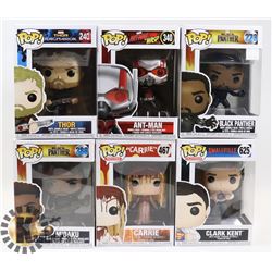 LOT OF 6 ASSORTED FUNKO POP VINYL FIGURES.