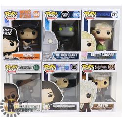 LOT OF 6 ASSORTED FUNKO POP VINYL FIGURES.