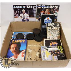 LARGE BOX OF HOCKEY COLLECTIBLES AND MEMORABILIA