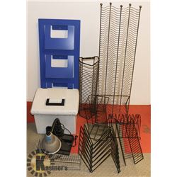 LOT OF ASSORTED DISC STANDS AND OTHER ITEMS