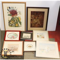 LOT OF FRAMED PICTURES.