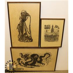 LOT OF 3 WOOD-FRAMED PICTURES