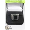 Image 1 : SQUARE BLACK GEM INLAID STAINLESS STEEL SZ 11 RING