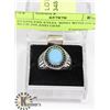 Image 1 : STAINLESS STEEL RING WITH OVAL BLUE INLAID GEM