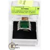 Image 1 : SQUARE GREEN GEM INLAID STAINLESS STEEL SZ 12 RING