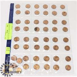 SHEET OF 1958 CANADIAN PENNIES.