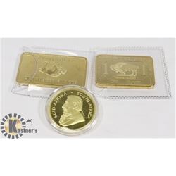 LOT OF REPLICA TROY OUNCE GOLD BARS & KRUGGERRAND