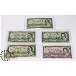 1954 LOT OF 5 SCARCE DEVILS FACE CANADA 1, 10 &