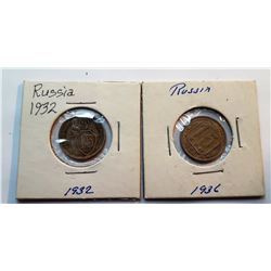 12)  LOT OF 2 RUSSIAN 15 KOPEK COINS