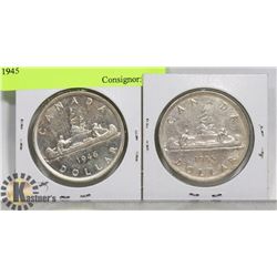 LOT OF 2 CANADA $1 COINS 1946, 1945