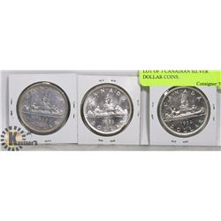 LOT OF 3 CANADIAN SILVER DOLLAR COINS.
