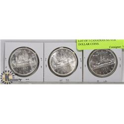 LOT OF 3 CANADIAN SILVER DOLLAR COINS.
