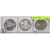 Image 1 : LOT OF 3 CANADIAN SILVER DOLLAR COINS.