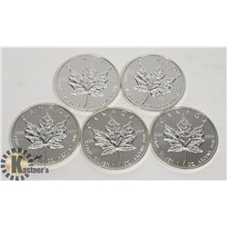 LOT OF 5 CANADIAN 1988 FINE SILVER .9999 $5 COIN.