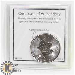 2016 CANADIAN 1 OUNCE .999 FINE SILVER $5 COIN.