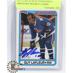 GUY LAFLEUR AUTOGRAPHED OPEECHEE HOCKEY CARDS.