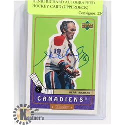 HENRI RICHARD AUTOGRAPHED HOCKEY CARD (UPPERDECK)